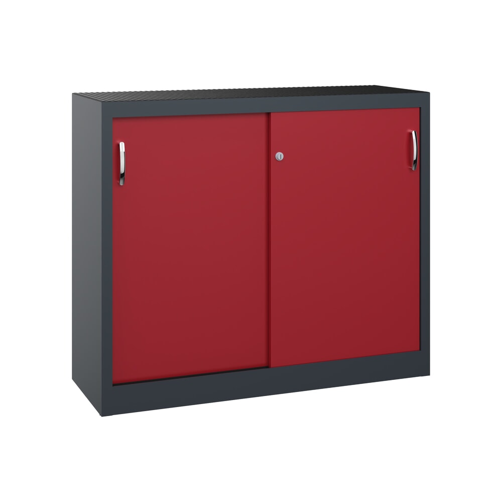 Produktabbildung: C+P Werkstatt-Beistellschrank mit 1 Fachboden, HxBxT 1.000 x 1.200 x 400 mm, anthrazitgrau, rubinrot