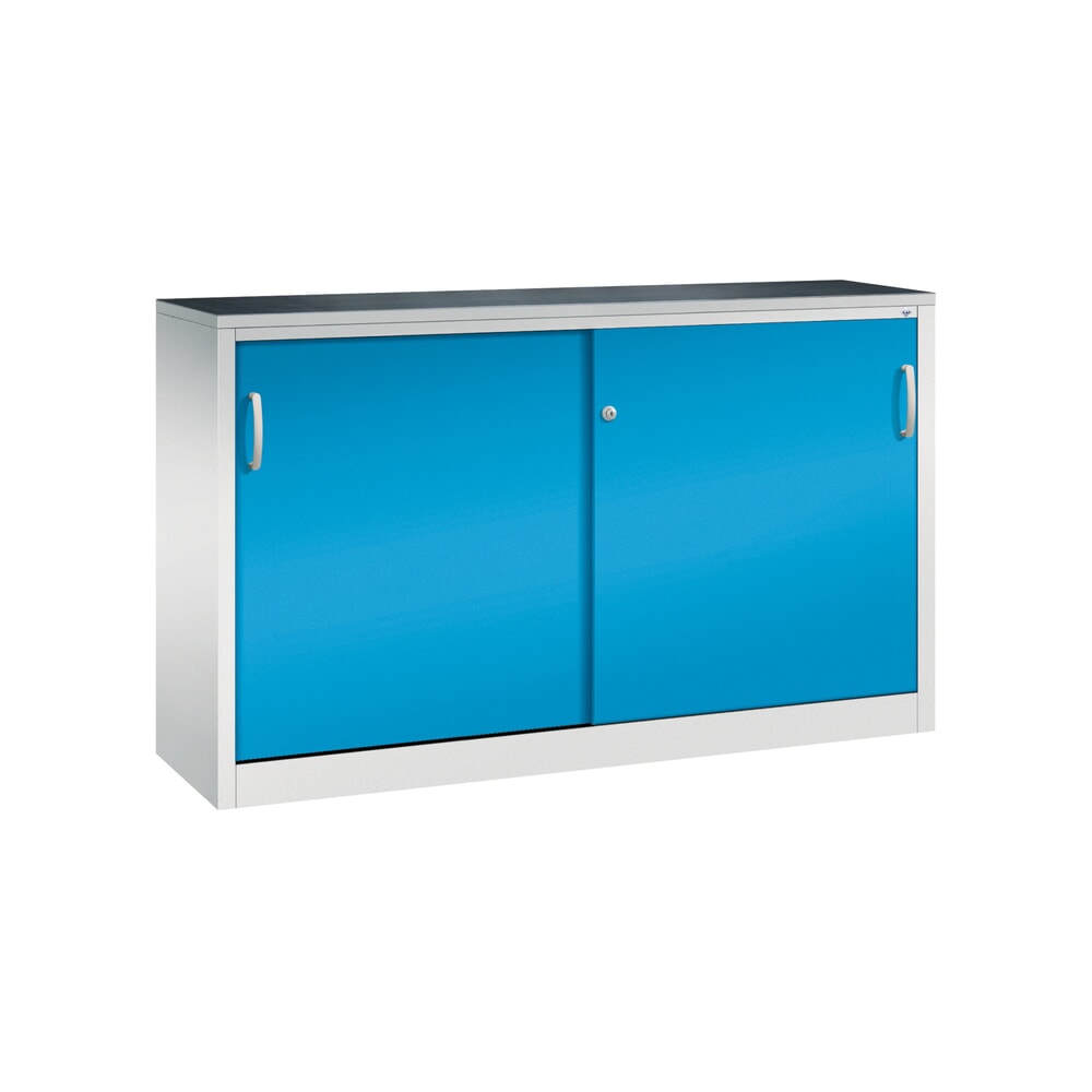 Produktabbildung: C+P Werkstatt-Beistellschrank mit 2 Fachböden, HxBxT 1.000 x 1.600 x 400 mm, Trennwand, lichtgrau, lichtblau