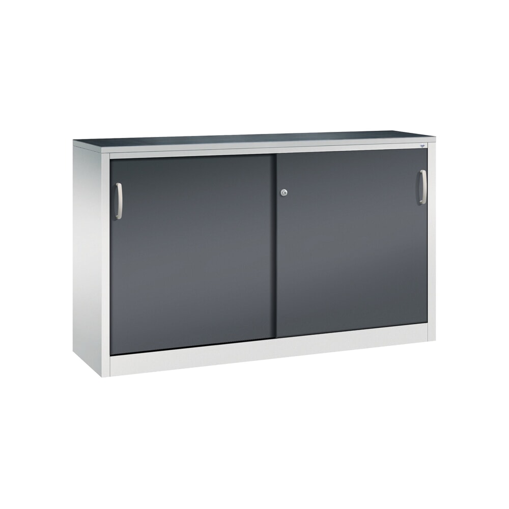 Produktabbildung: C+P Werkstatt-Beistellschrank mit 2 Fachböden, HxBxT 1.000 x 1.600 x 400 mm, Trennwand, lichtgrau, schwarzgrau