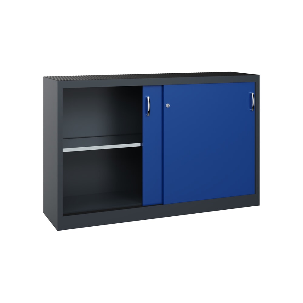 Produktabbildung Nr. 4: C+P Werkstatt-Beistellschrank mit 2 Fachböden, HxBxT 1.000 x 1.600 x 400 mm, Trennwand, anthrazitgrau, enzianblau