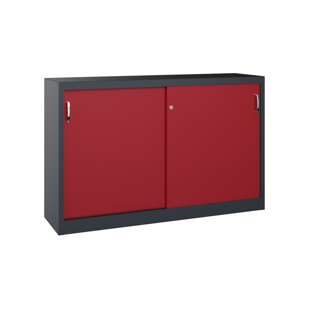 Produktabbildung: C+P Werkstatt-Beistellschrank mit 2 Fachböden, HxBxT 1.000 x 1.600 x 400 mm, Trennwand, anthrazitgrau, rubinrot
