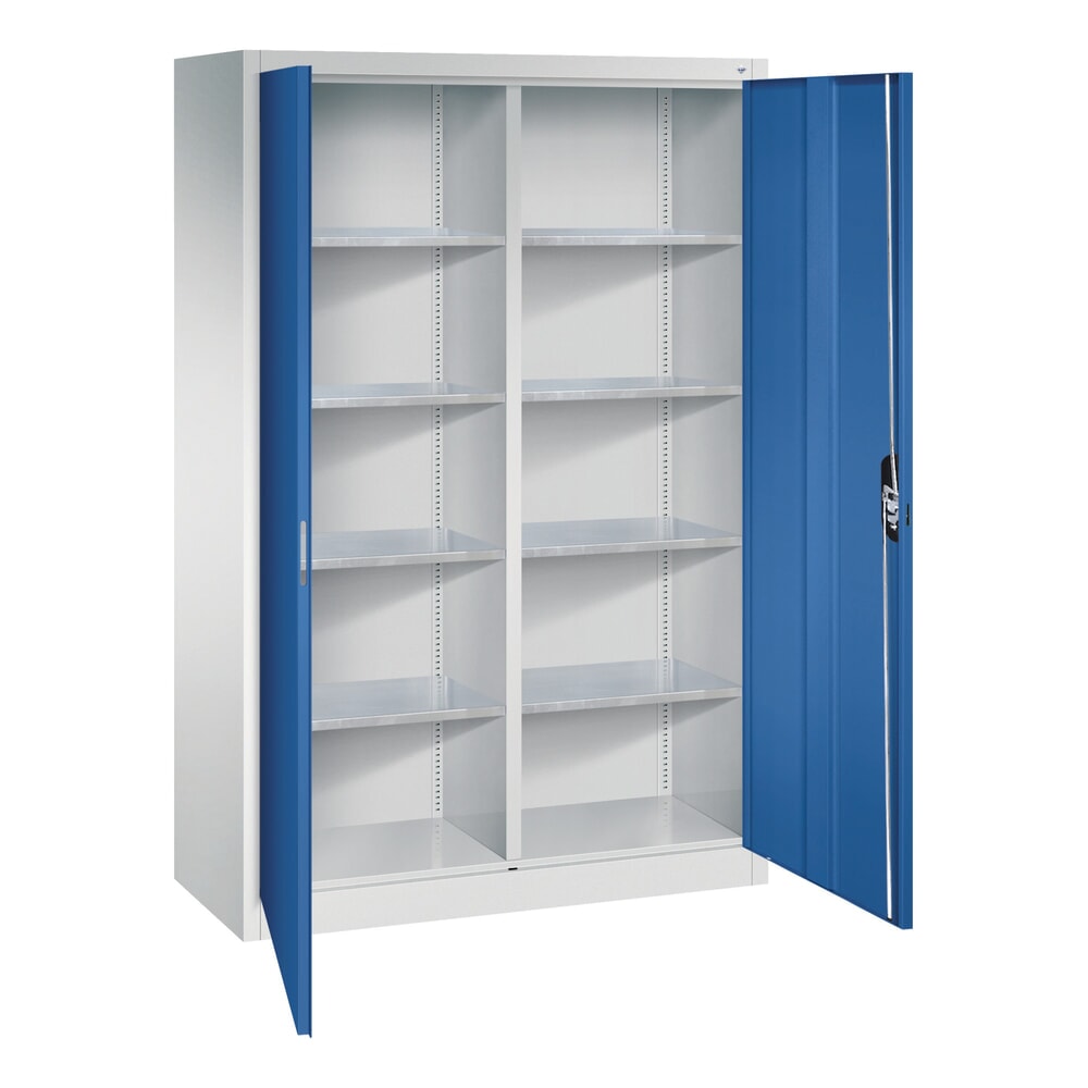 Produktabbildung Nr. 3: C+P Werkstatt-Flügeltürschrank mit Mittelwand + 8 Fachböden, HxBxT 1.950 x 1.200 x 500 mm, lichtgrau, enzianblau