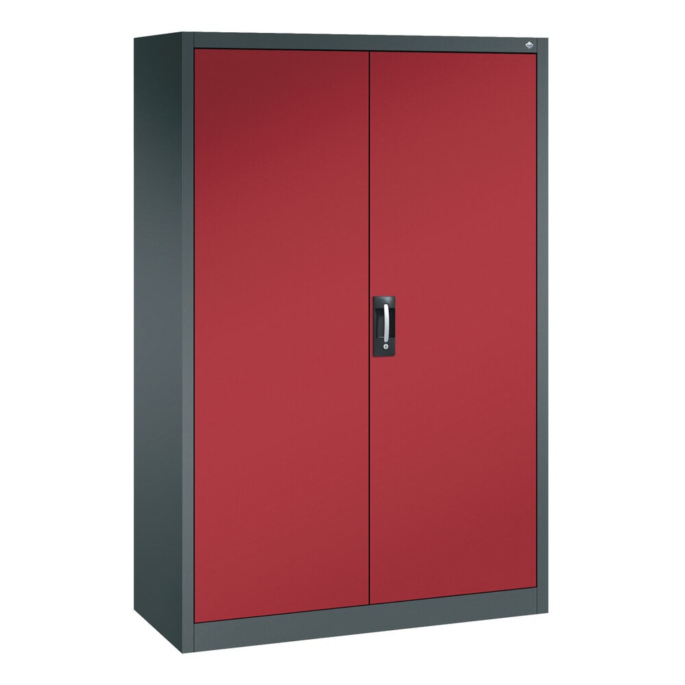 Produktabbildung: C+P Werkstatt-Flügeltürschrank mit Mittelwand + 8 Fachböden, HxBxT 1.950 x 1.200 x 500 mm, anthrazitgrau, rubinrot