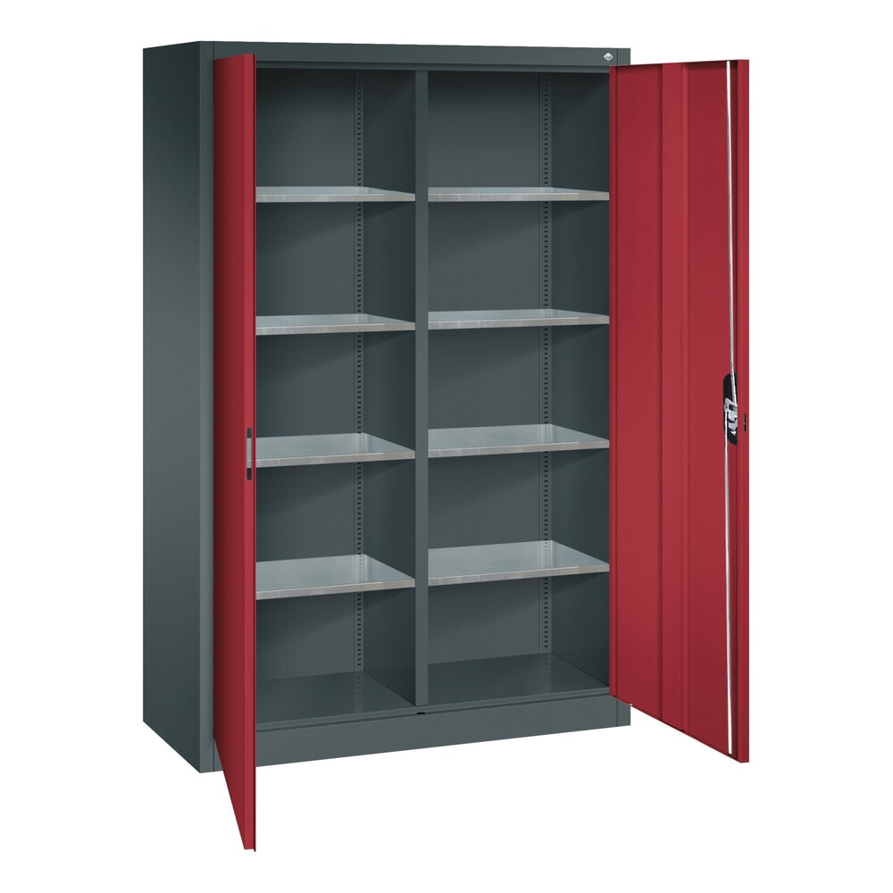 Produktabbildung Nr. 4: C+P Werkstatt-Flügeltürschrank mit Mittelwand + 8 Fachböden, HxBxT 1.950 x 1.200 x 500 mm, anthrazitgrau, rubinrot