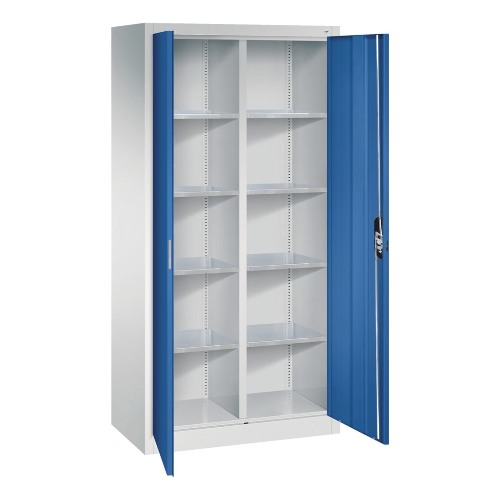 C+P Werkstatt-Flügeltürschrank mit Mittelwand + 8 Fachböden, HxBxT 1.950 x 930 x 500 mm, lichtgrau, enzianblau Produktabbildung Nr. 6: C+P Werkstatt-Flügeltürschrank mit Mittelwand + 8 Fachböden, HxBxT 1.950 x 930 x 500 mm, lichtgrau, enzianblau