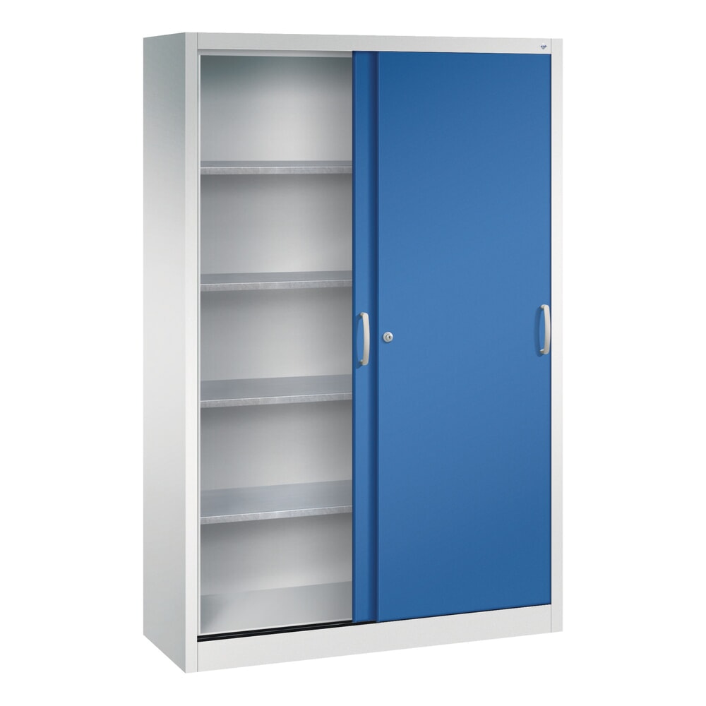 Produktabbildung Nr. 3: C+P Werkstatt-Schiebetürenschrank mit 4 Fachböden, HxBxT 1.950 x 1.200 x 400 mm, lichtgrau, enzianblau