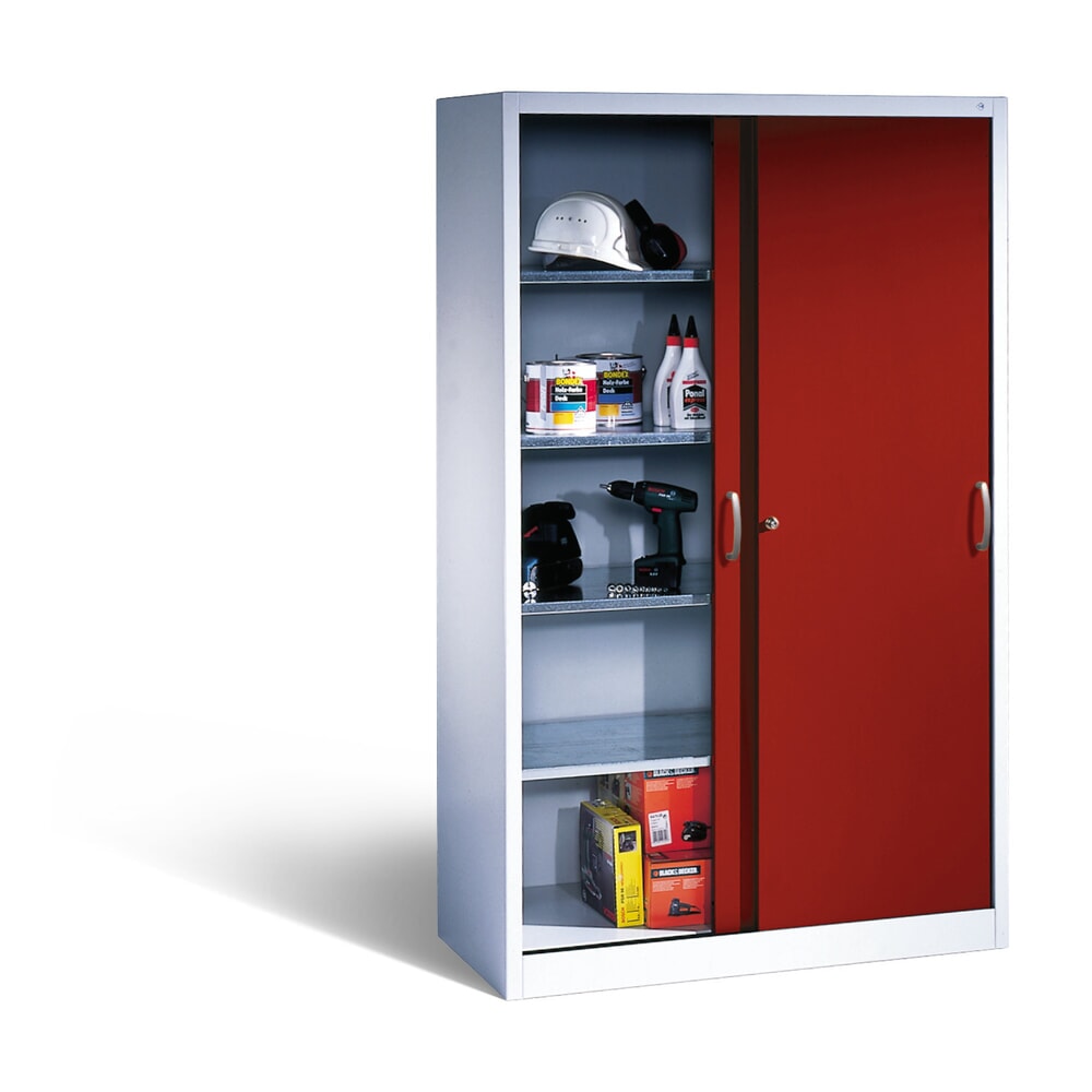 Produktabbildung Nr. 4: C+P Werkstatt-Schiebetürenschrank mit 4 Fachböden, HxBxT 1.950 x 1.200 x 400 mm, lichtgrau, rubinrot