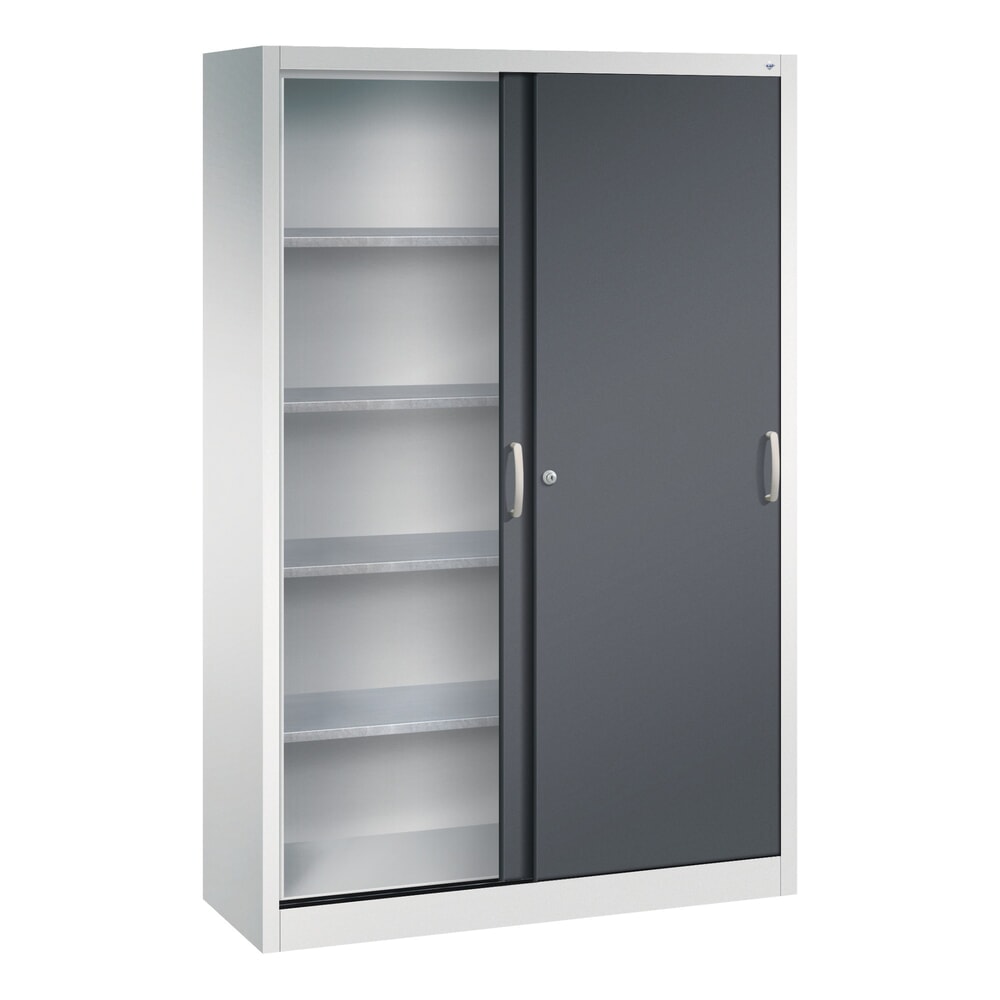 Produktabbildung Nr. 3: C+P Werkstatt-Schiebetürenschrank mit 4 Fachböden, HxBxT 1.950 x 1.200 x 400 mm, lichtgrau, schwarzgrau