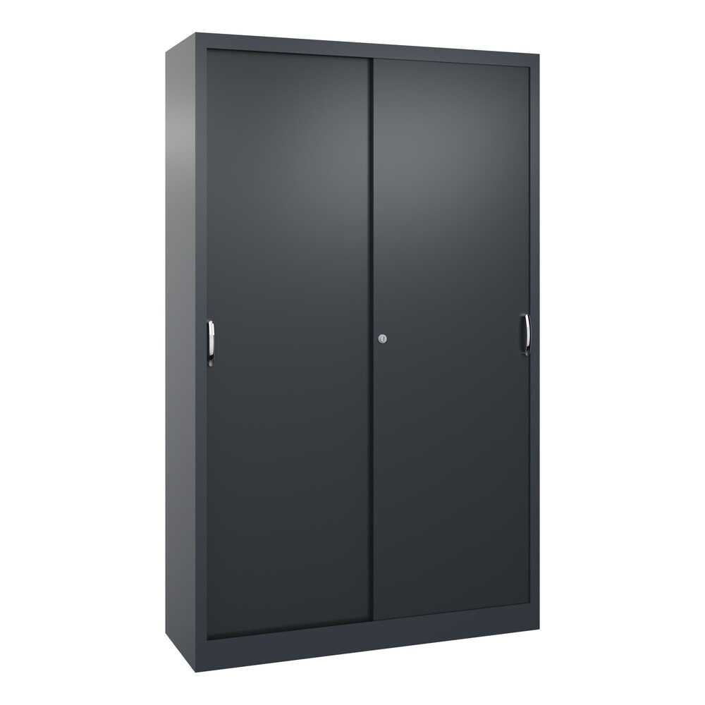 Produktabbildung: C+P Werkstatt-Schiebetürenschrank mit 4 Fachböden, HxBxT 1.950 x 1.200 x 400 mm, anthrazitgrau, schwarzgrau