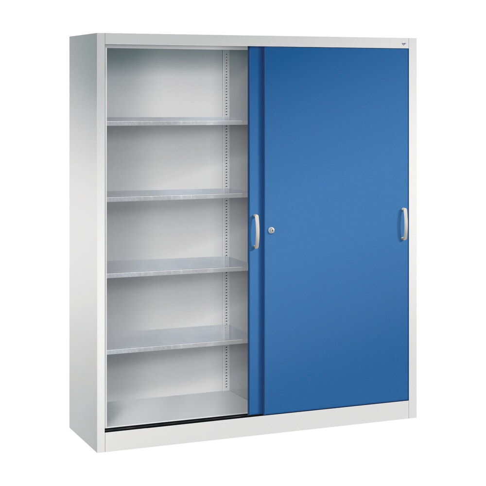 Produktabbildung Nr. 3: C+P Werkstatt-Schiebetürenschrank mit 8 Fachböden, HxBxT 1.950 x 1.600 x 400 mm, Trennwand, lichtgrau, enzianblau
