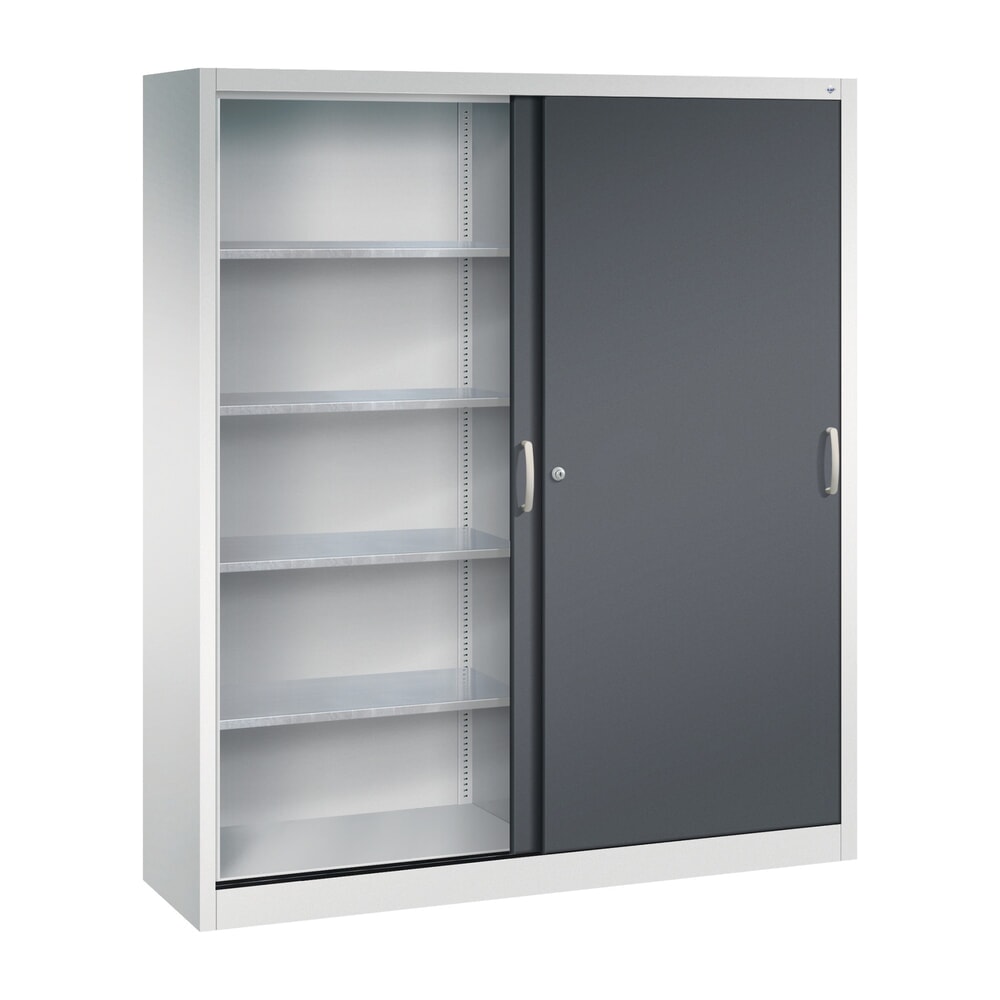 Produktabbildung Nr. 3: C+P Werkstatt-Schiebetürenschrank mit 8 Fachböden, HxBxT 1.950 x 1.600 x 400 mm, Trennwand, lichtgrau, schwarzgrau