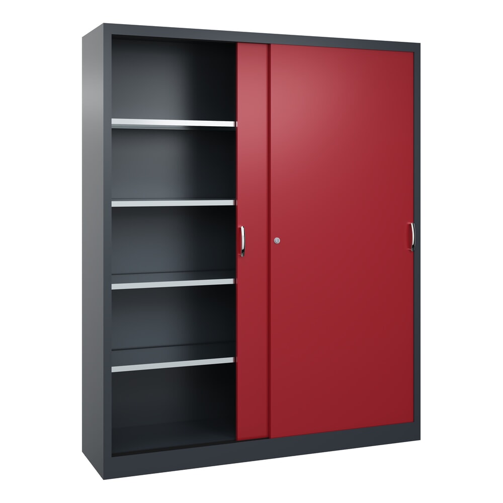 Produktabbildung Nr. 3: C+P Werkstatt-Schiebetürenschrank mit 8 Fachböden, HxBxT 1.950 x 1.600 x 400 mm, Trennwand, anthrazitgrau, rubinrot