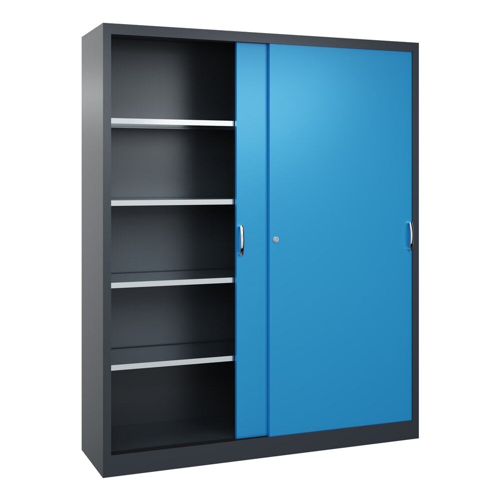 Produktabbildung Nr. 3: C+P Werkstatt-Schiebetürenschrank mit 8 Fachböden, HxBxT 1.950 x 1.600 x 400 mm, Trennwand, anthrazitgrau, lichtblau