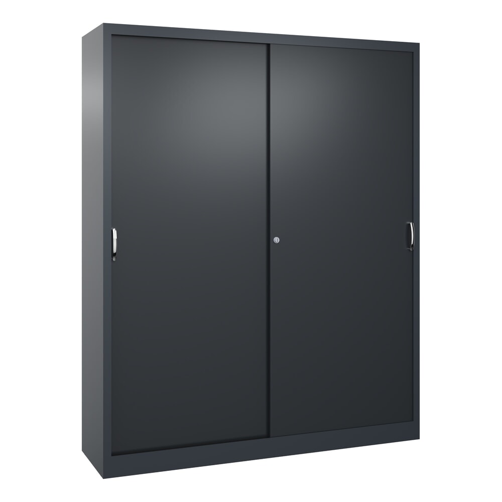 Produktabbildung: C+P Werkstatt-Schiebetürenschrank mit 8 Fachböden, HxBxT 1.950 x 1.600 x 400 mm, Trennwand, anthrazitgrau, schwarzgrau
