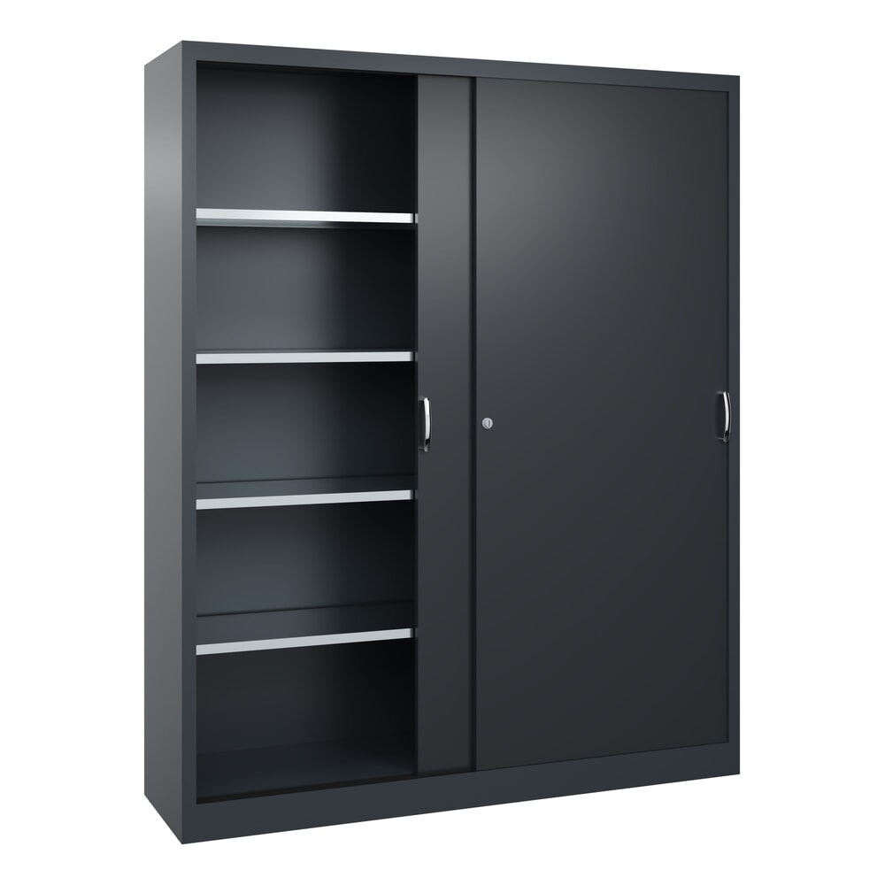 Produktabbildung Nr. 3: C+P Werkstatt-Schiebetürenschrank mit 8 Fachböden, HxBxT 1.950 x 1.600 x 400 mm, Trennwand, anthrazitgrau, schwarzgrau