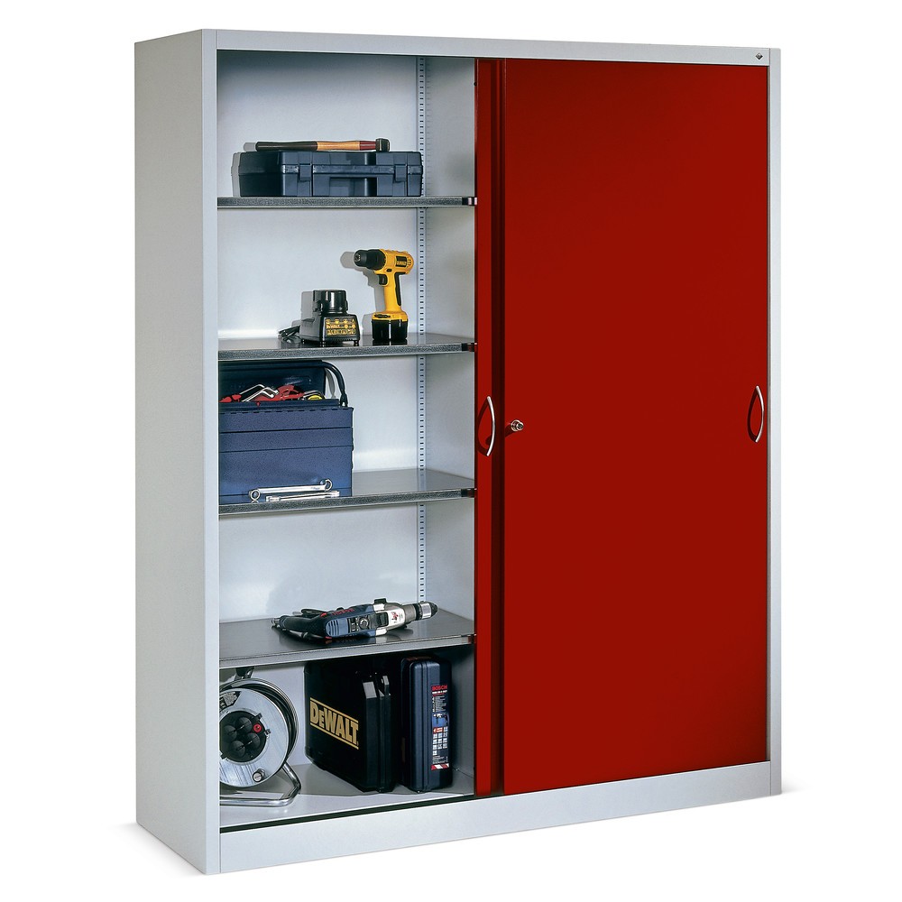 Produktabbildung Nr. 2: C+P Werkstatt-Schiebetürenschrank mit 4 Fachböden, HxBxT 1.950 x 1.200 x 400 mm, lichtgrau, enzianblau