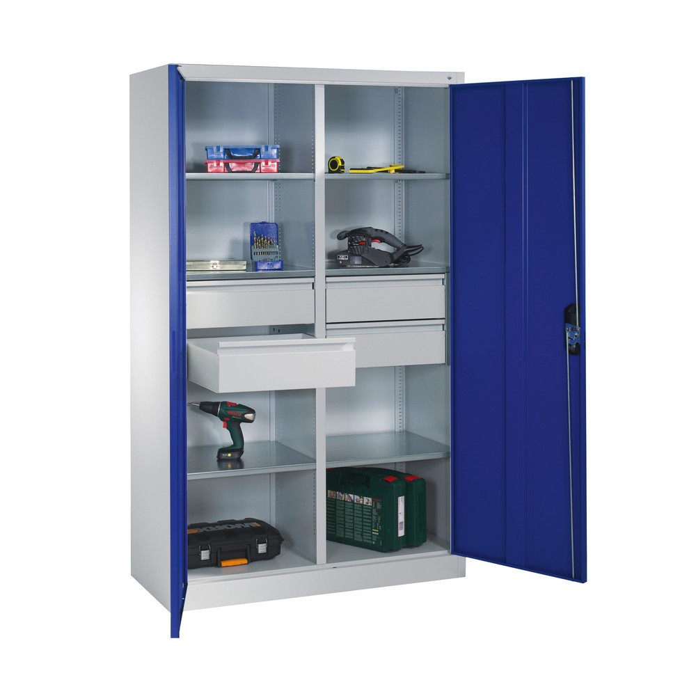 Produktabbildung Nr. 3: C+P Werkzeugschrank, Schubladen 4x174 mm, 6 Böden, Breite 930 mm, lichtgrau, enzianblau