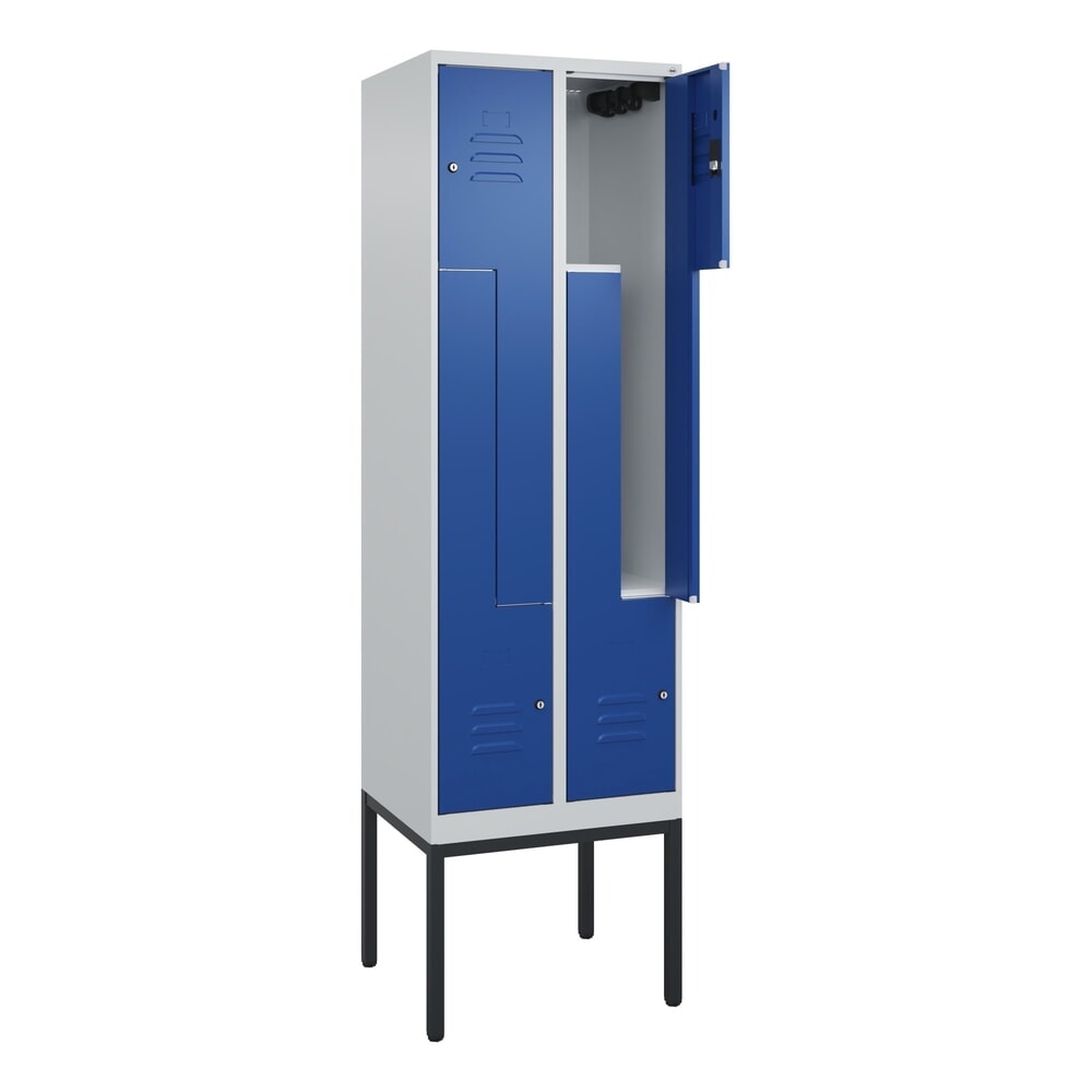 Produktabbildung Nr. 1: C+P Z-Spind Classic PLUS, Gestell, 4 Abteile, HxBxT 2.120 x 600 x 500 mm, lichtgrau, enzianblau, Zylinderschloss