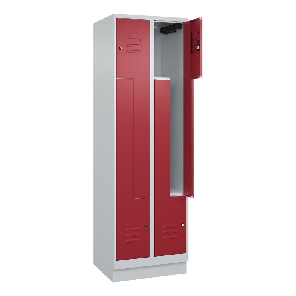 Produktabbildung: C+P Z-Spind Classic PLUS, Sockel, 4 Abteile, HxBxT 1.950 x 600 x 500 mm, lichtgrau, rubinrot, Zylinderschloss