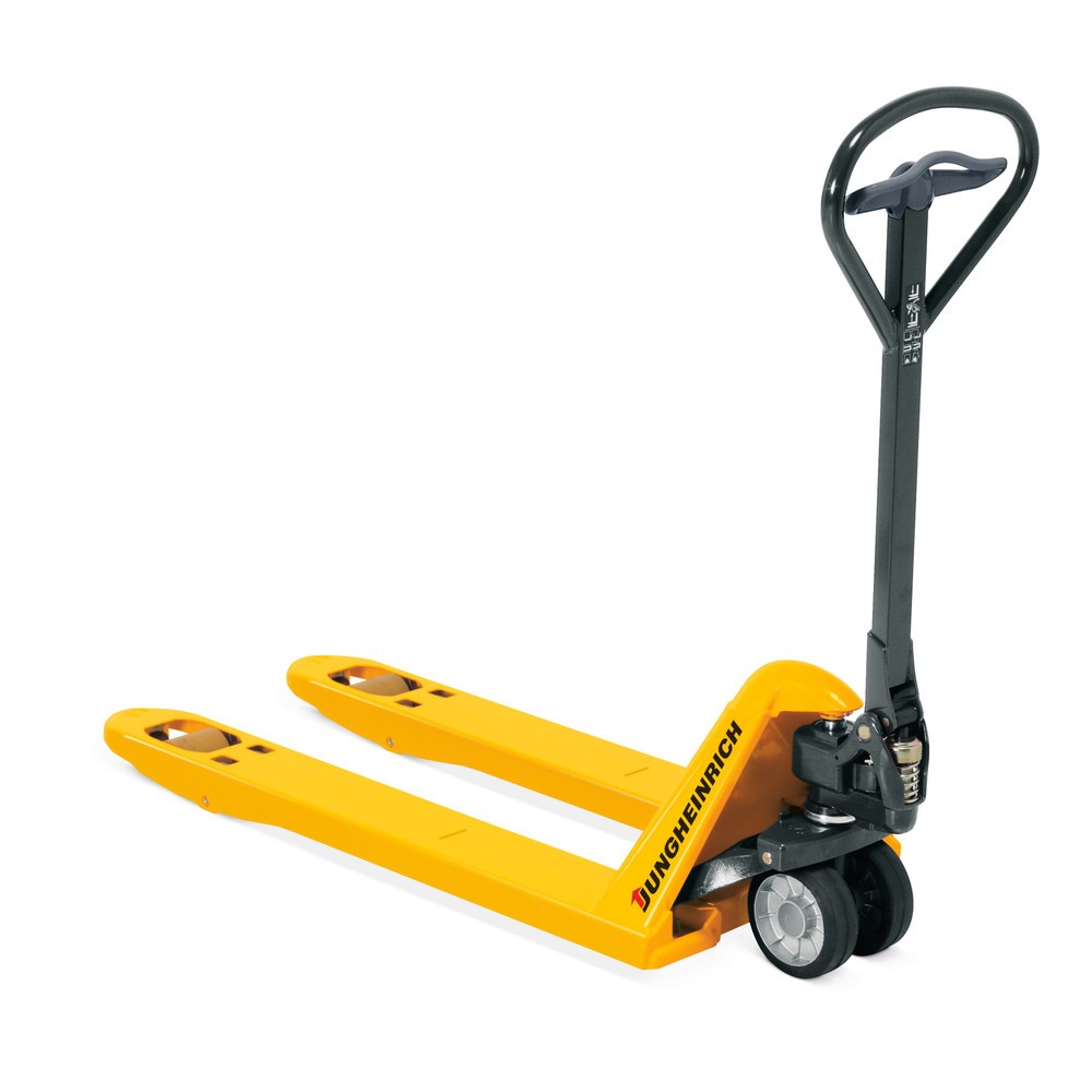 Produktabbildung: Jungheinrich Handhubwagen AM 22, Tragfähigkeit 2200 kg, Gabellänge 1150 mm, Vollgummi-Lenkräder, Nylon-Gabelrollen, Einfachbereifung