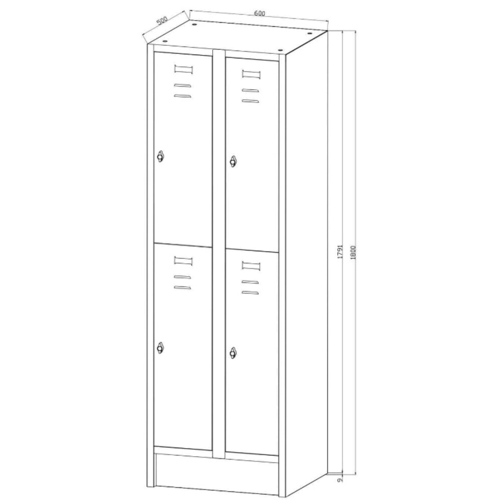 Produktabbildung Nr. 3: CEHA Garderobenspind mit Sitzbank HG-SB-2, Drehriegelverschluss, 2-stöckig, 4 Fächer, HxBxT 1.800 x 600 x 500 mm, lichtgrau