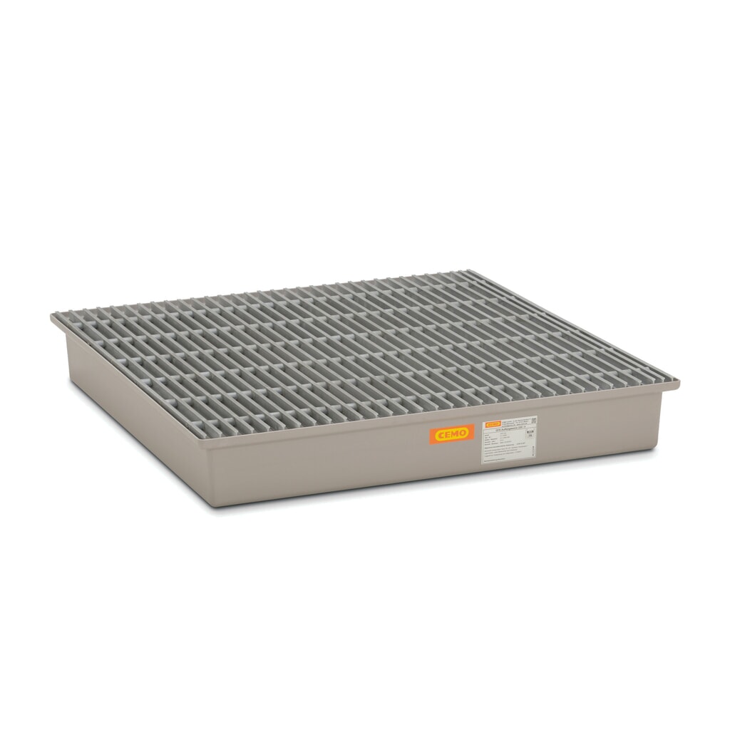 CEMO Auffangwanne aus GFK, HxBxT 200 x 1.280 x 1.280 mm, Gitterrost aus GFK Produktabbildung: CEMO Auffangwanne aus GFK, HxBxT 200 x 1.280 x 1.280 mm, Gitterrost aus GFK
