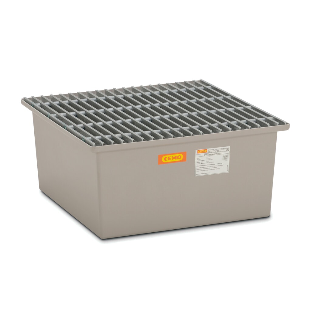 CEMO Auffangwanne aus GFK, HxBxT 400 x 850 x 850 mm, Gitterrost aus GFK Produktabbildung: CEMO Auffangwanne aus GFK, HxBxT 400 x 850 x 850 mm, Gitterrost aus GFK