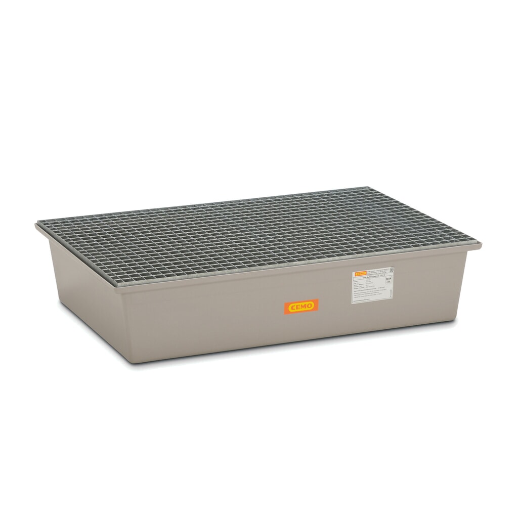 Produktabbildung: CEMO Auffangwanne aus GFK, HxBxT 290 x 850 x 1.280 mm, Gitterrost aus Stahl