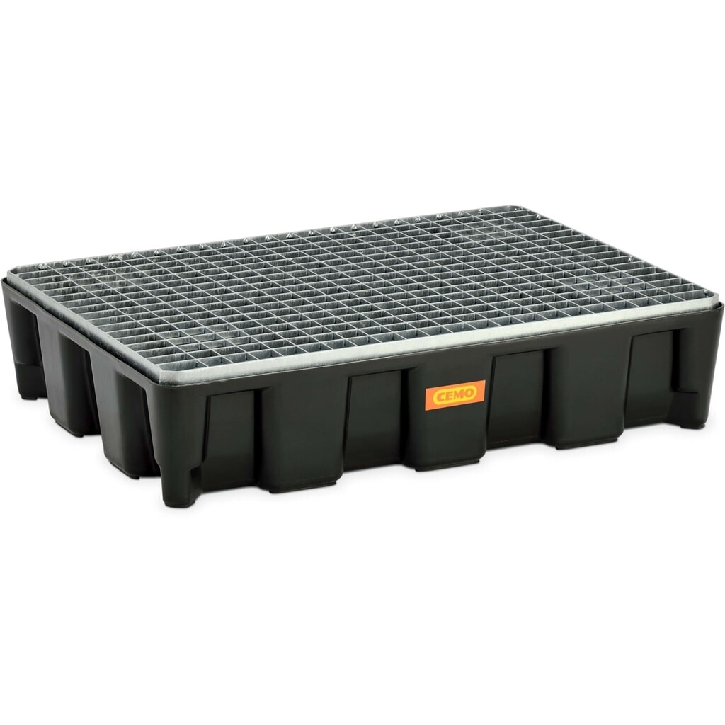 Produktabbildung: CEMO Flächenschutzsystem-Auffangwanne aus PE, Stahlgitterrost, 60l