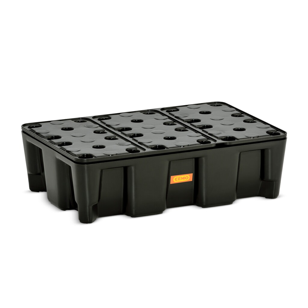 CEMO Kleingebinde-/Laborwanne aus PE, Auffangvolumen 25 l, mit PE-Rost Produktabbildung: CEMO Kleingebinde-/Laborwanne aus PE, Auffangvolumen 25 l, mit PE-Rost
