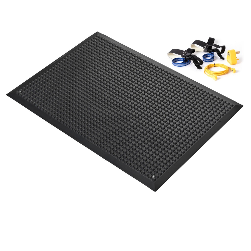 COBA Anti-Ermüdungsmatte COBAelite® ESD, mit Erdungskabel, BxL 600 x 900 mm, schwarz Produktabbildung: COBA Anti-Ermüdungsmatte COBAelite® ESD, mit Erdungskabel, BxL 600 x 900 mm, schwarz