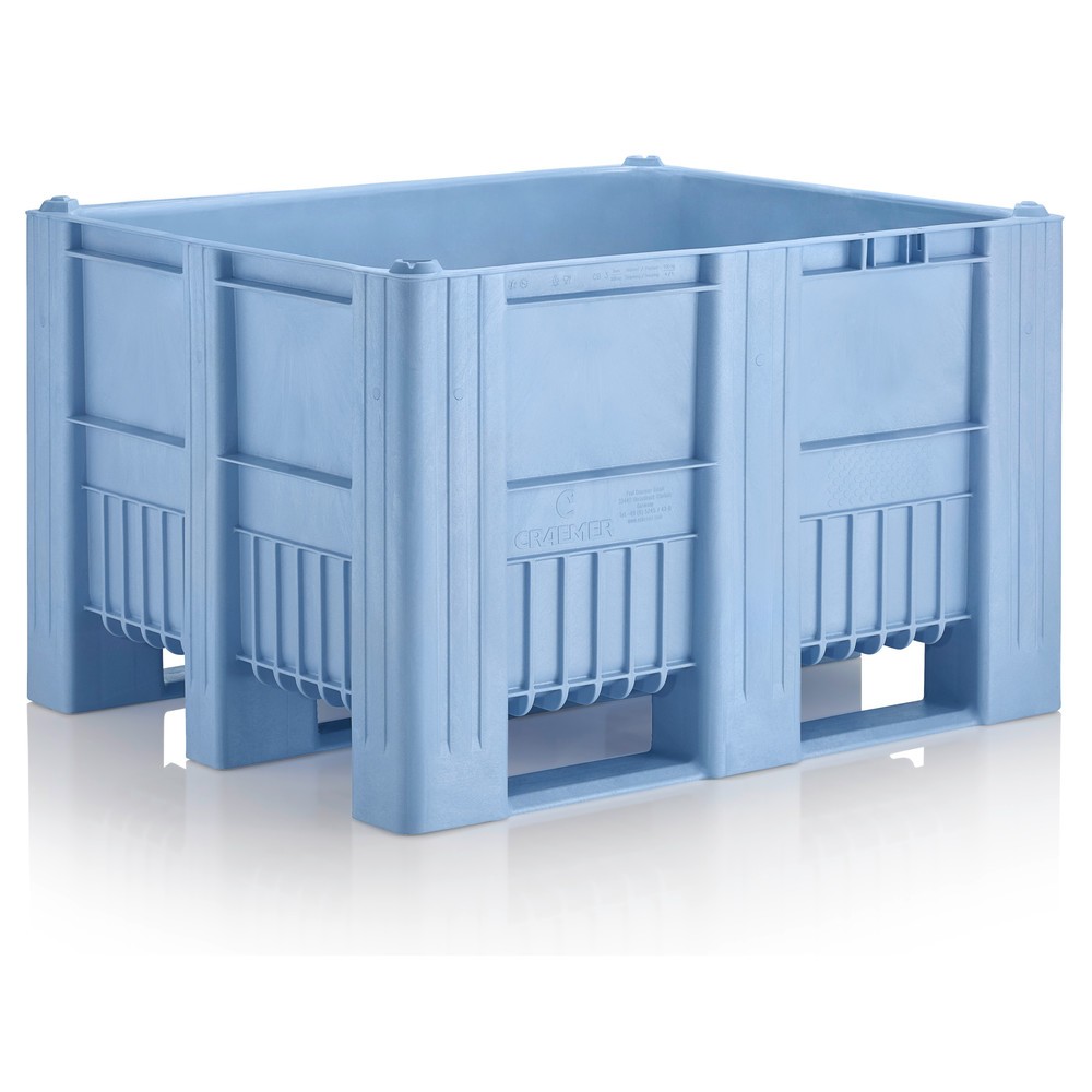 Produktabbildung: CRAEMER Palettenbox, 1.200 x 1.000 x 760 mm, 3 Kufen, blau