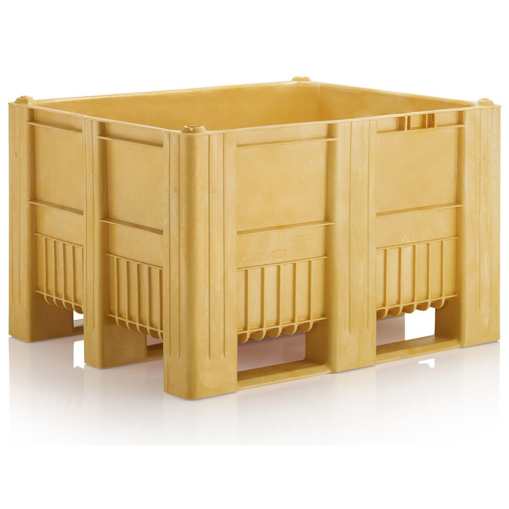 Produktabbildung: CRAEMER Palettenbox, 1.200 x 1.000 x 760 mm, 3 Kufen, gelb