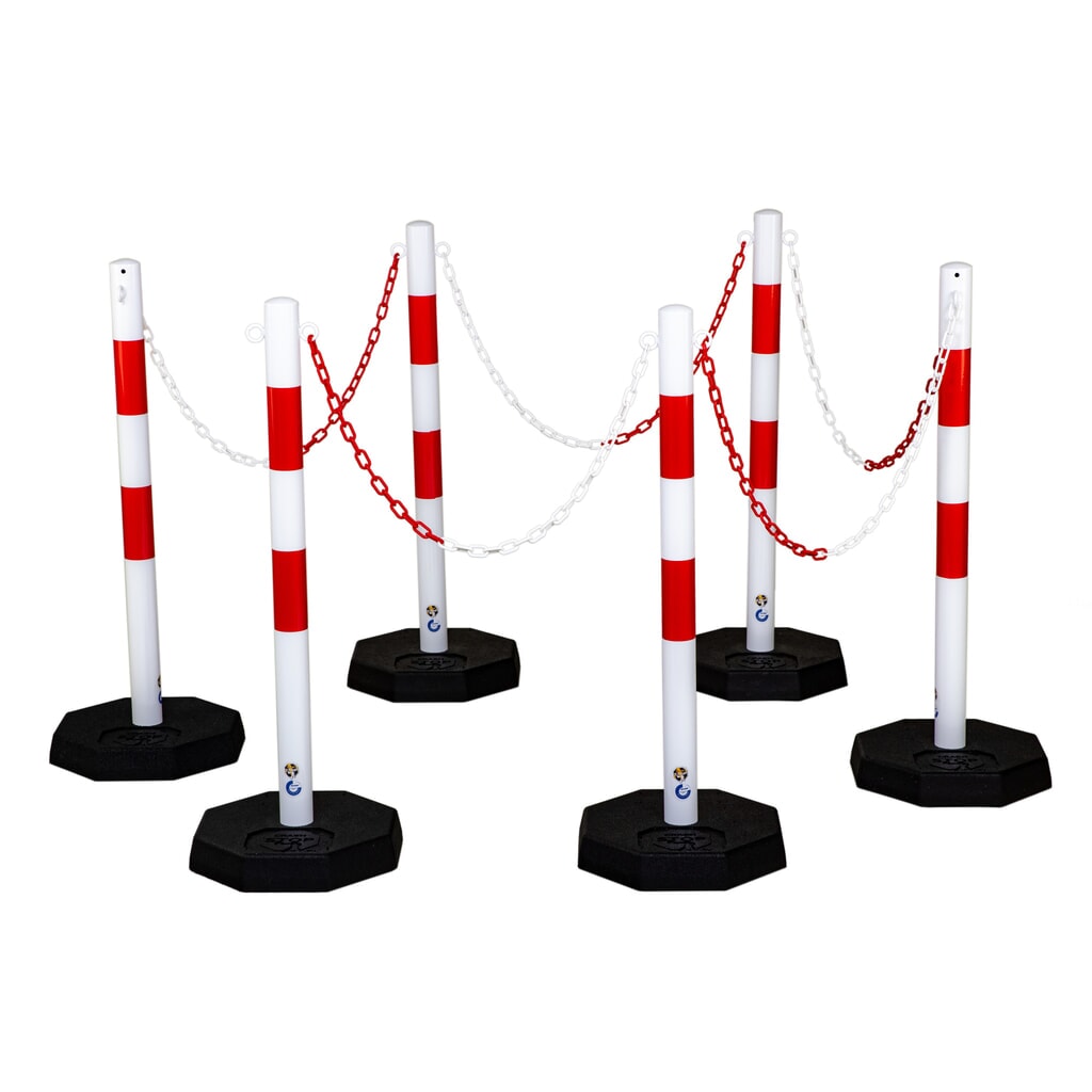 Produktabbildung: dancop Kettenständer-Set KPS, 25 m Kunststoffkette, rot/weiss, 6 Stk/VE