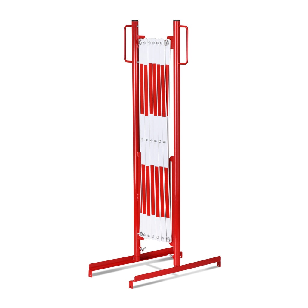 dancop Scherengitter, Standfuss beidseitig, Breite 3.600 mm, rot/weiss Produktabbildung Nr. 2: dancop Scherengitter, Standfuss beidseitig, Breite 3.600 mm, rot/weiss