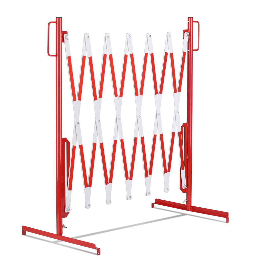 Produktabbildung Nr. 8: dancop Scherengitter, Standfuss beidseitig, Breite 3.600 mm, rot/weiss
