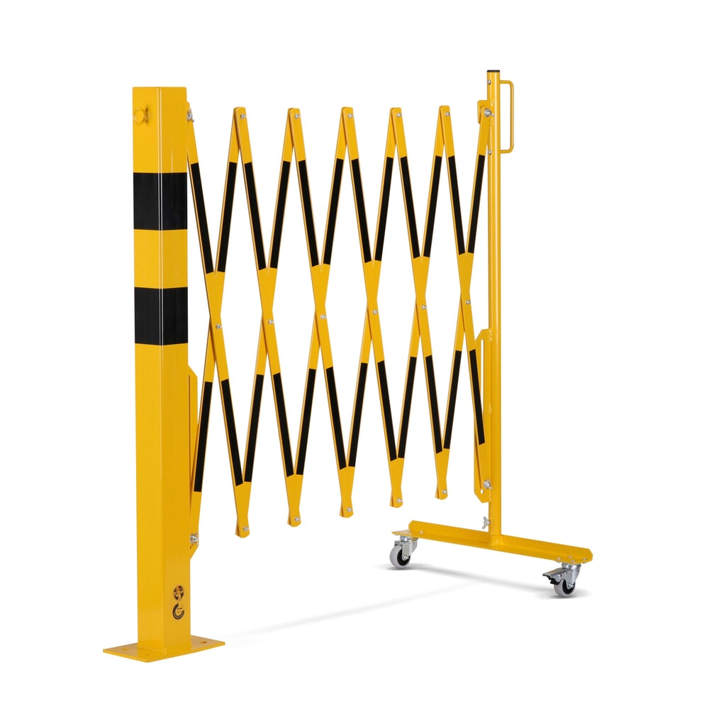 dancop Scherengitter, 1 Rollenfuss, 1 Absperrpfosten, Breite 3.600 mm, gelb/schwarz Produktabbildung Nr. 9: dancop Scherengitter, 1 Rollenfuss, 1 Absperrpfosten, Breite 3.600 mm, gelb/schwarz