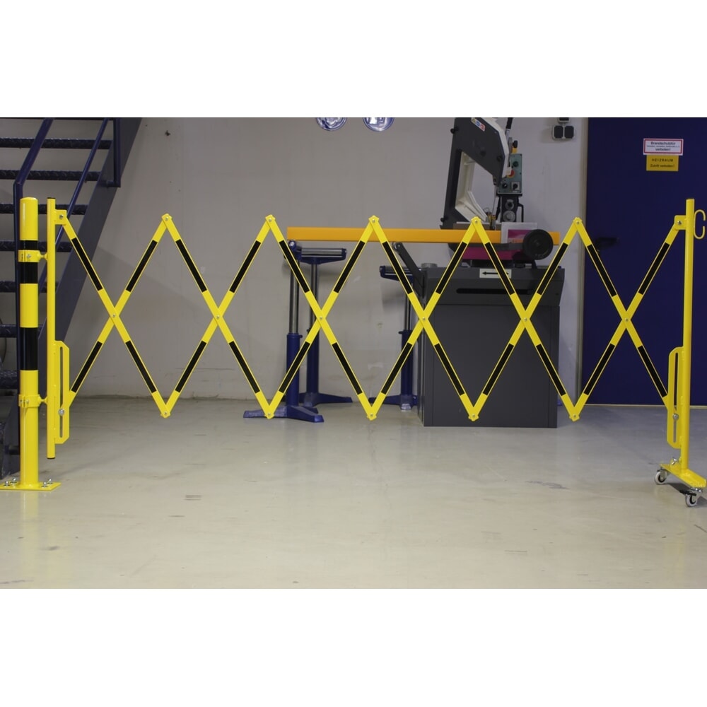 Produktabbildung Nr. 6: dancop Scherengitter, 1 Rollenfuss, 1 Pfostenbefestigung für Ø 60 mm, Breite 3.600 mm, gelb/schwarz