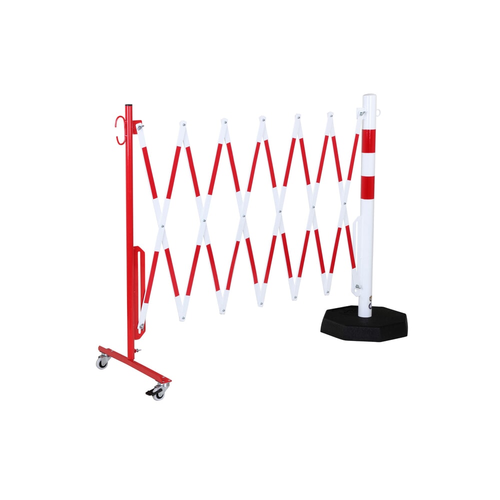 Produktabbildung Nr. 2: dancop Scherengitter, 1 Rollenfuss, 1 Standpfosten, Breite 3.600 mm, rot/weiss
