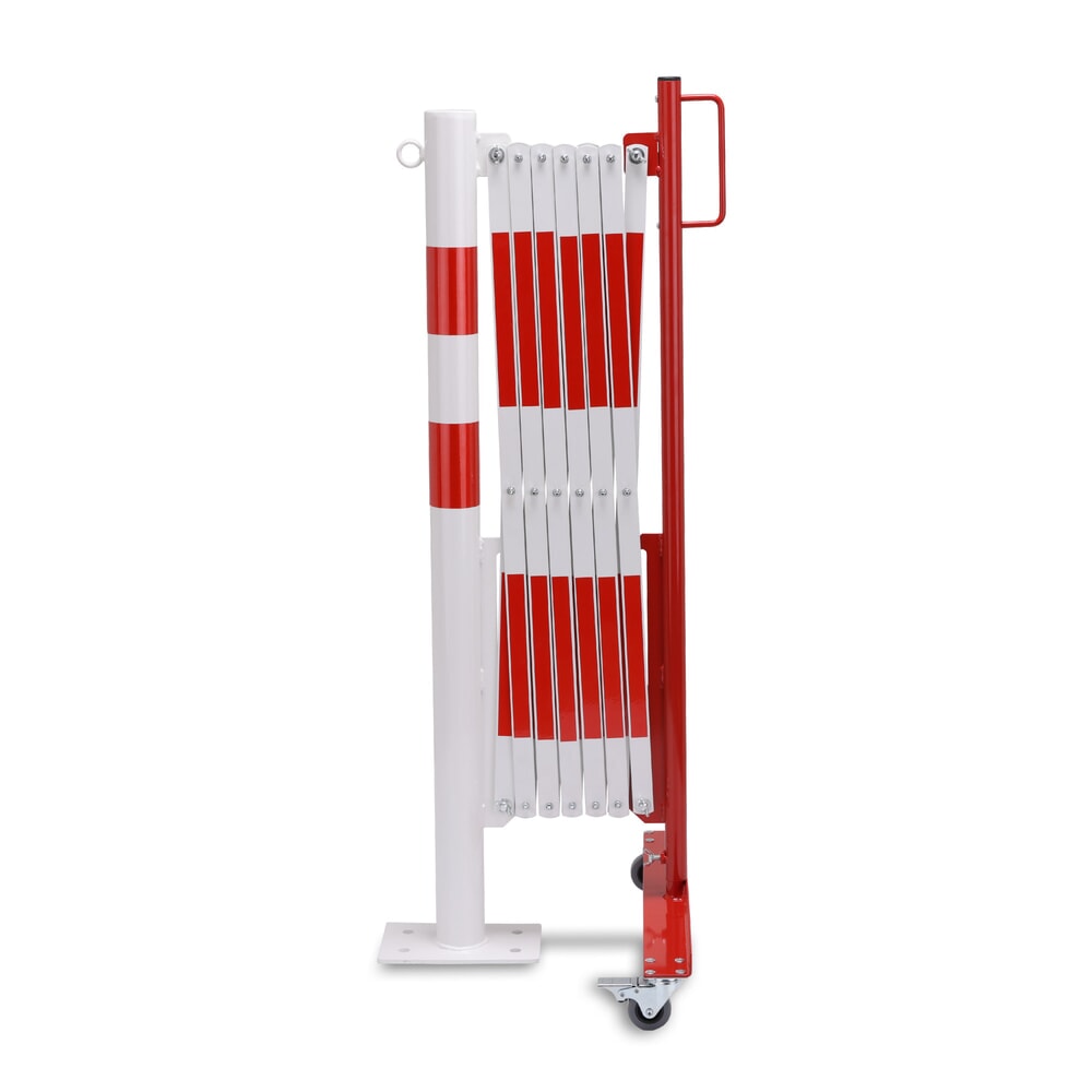 Produktabbildung: dancop Scherengitter mit Sperrpfosten, Ø 60 mm, Breite 3.600 mm, rot/weiss