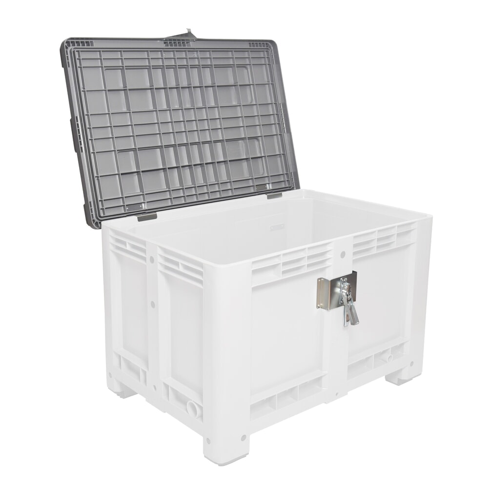 Produktabbildung: Deckel für Palettenbox, 1200x800 mm, grau, mit Scharnier, abschliessbar