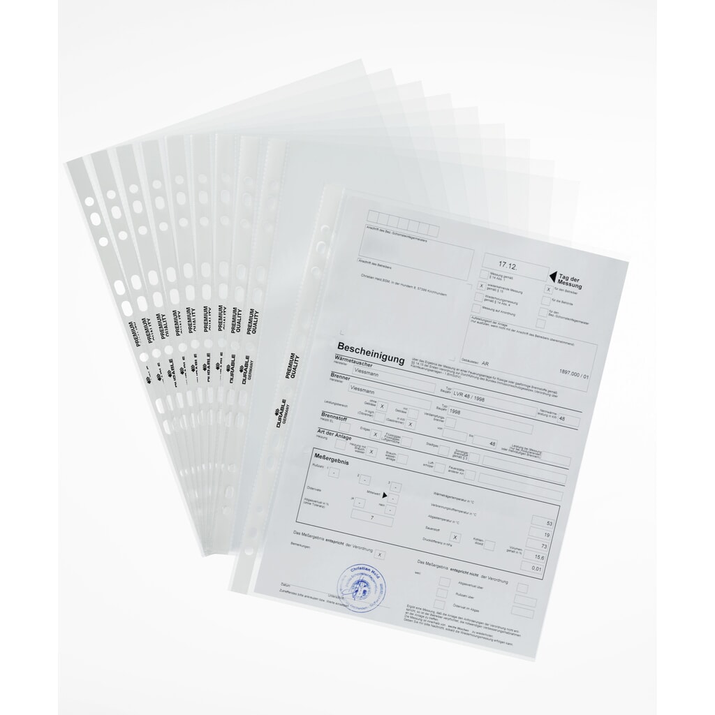 DURABLE PROSPEKTHÜLLE A4 PREMIUM GLASKLAR 1000 Stück Produktabbildung: DURABLE PROSPEKTHÜLLE A4 PREMIUM GLASKLAR 1000 Stück