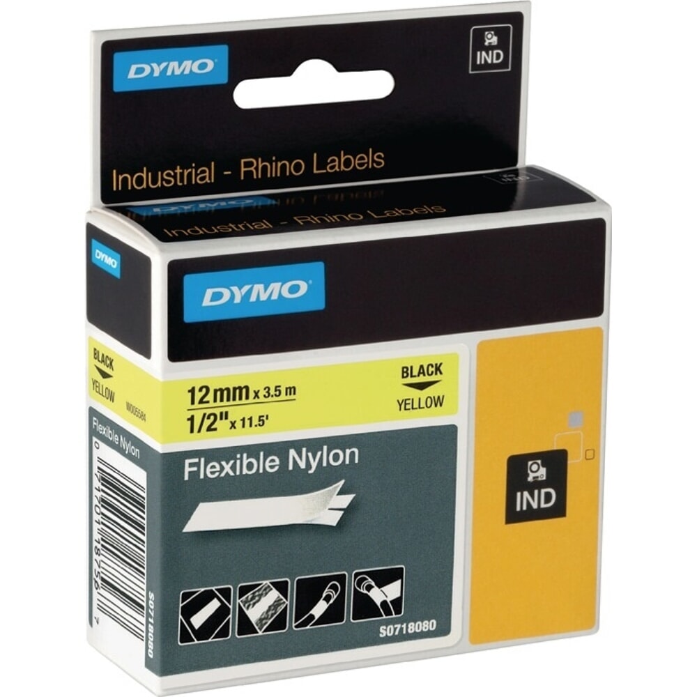 Produktabbildung: DYMO Schriftband, flexibles Nylonband, Bandbreite 12 mm Bandlänge 3,5 m, schwarz auf weiss