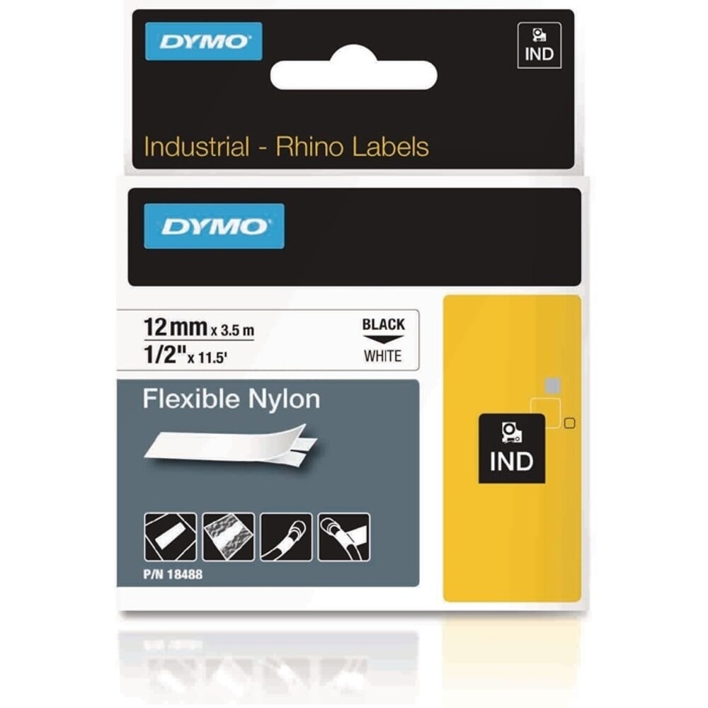 Produktabbildung: DYMO Schriftband, Vinylband, Bandbreite 12 mm Bandlänge 5,5 m, schwarz auf weiss