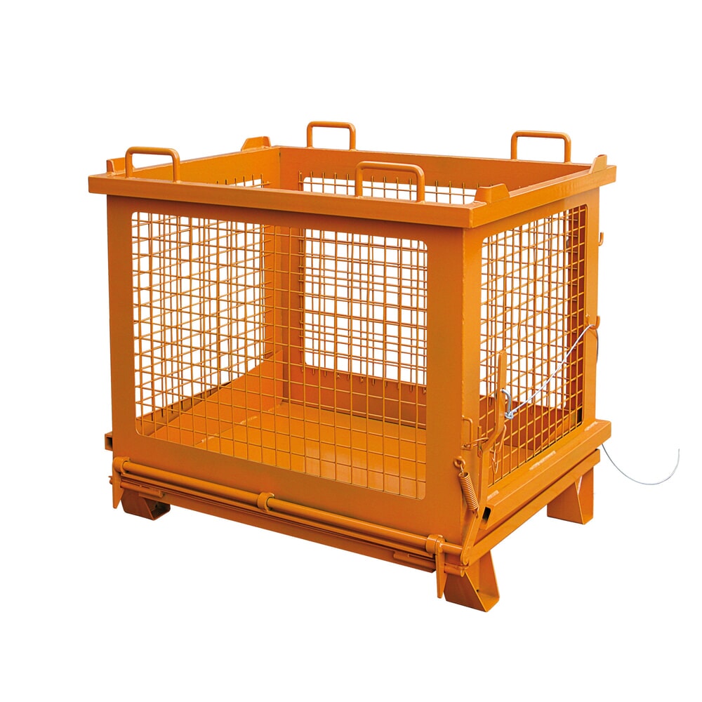 Produktabbildung: Eichinger® Gitter-Kippbehälter mit entriegelbarer Bodenklappe, 500 kg, 1000 Liter, reinorange