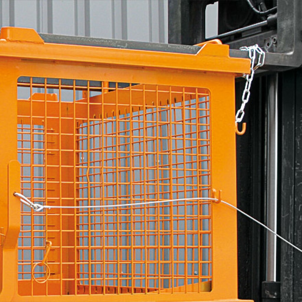 Eichinger® Gitter-Kippbehälter mit entriegelbarer Bodenklappe, 500 kg, 1000 Liter, reinorange Produktabbildung Nr. 2: Eichinger® Gitter-Kippbehälter mit entriegelbarer Bodenklappe, 500 kg, 1000 Liter, reinorange