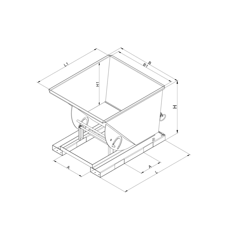Produktabbildung Nr. 3: Eichinger® Kippbehälter in hoher Bauhöhe, quer zur und in Fahrtrichtung kippbar, 1000 kg, 300 Liter, reinorange