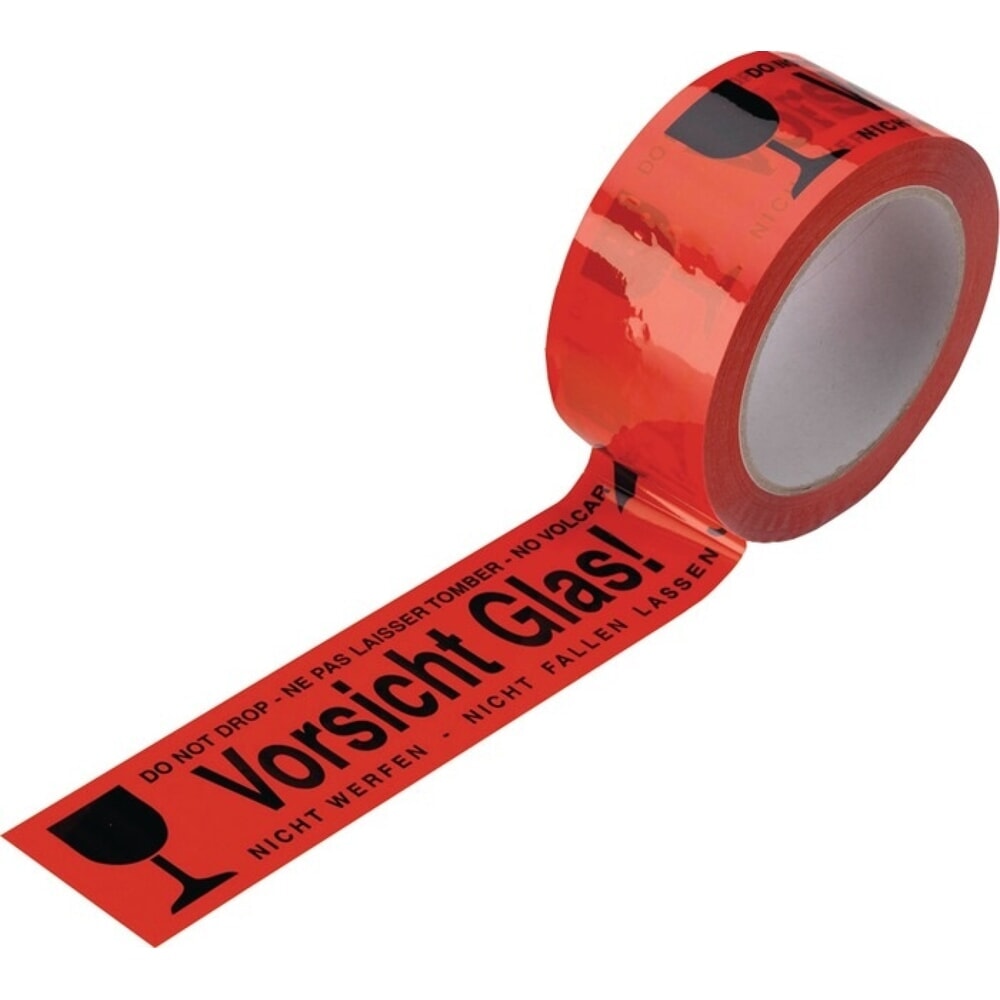Produktabbildung: ENVIROPACK Warnklebeband PVC, Länge 66 m, Breite 48 mm, Vorsicht Glas, Rolle, rot