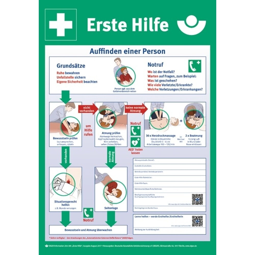 Produktabbildung: Erste-Hilfe-Plan nach DGUV Information 204-001, Kunststoff, L410xB590 mm