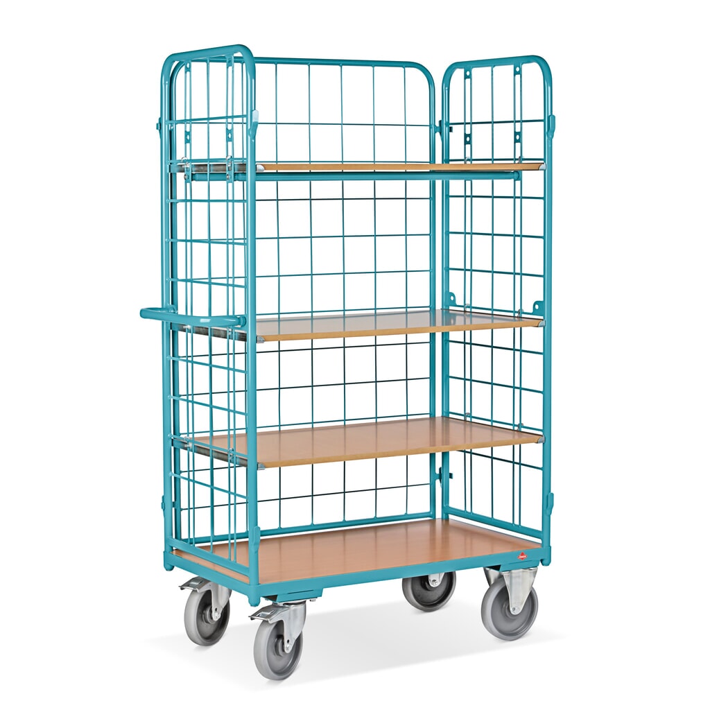 Etagenwagen Ameise®, mit Drahtgitter, 3-seitig geschlossen, 4 Etagen à 1.000 x 600 mm, mit Zentralbremse Produktabbildung Nr. 4: Etagenwagen Ameise®, mit Drahtgitter, 3-seitig geschlossen, 4 Etagen à 1.000 x 600 mm, mit Zentralbremse